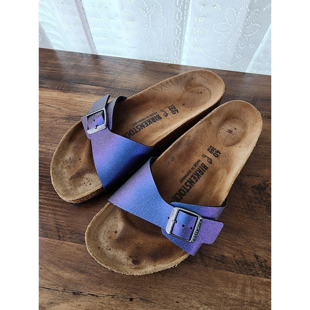 Birkenstock Madrid Iridescent Purple Blue Slide Sandals Womens 40 US 9 Shimmer